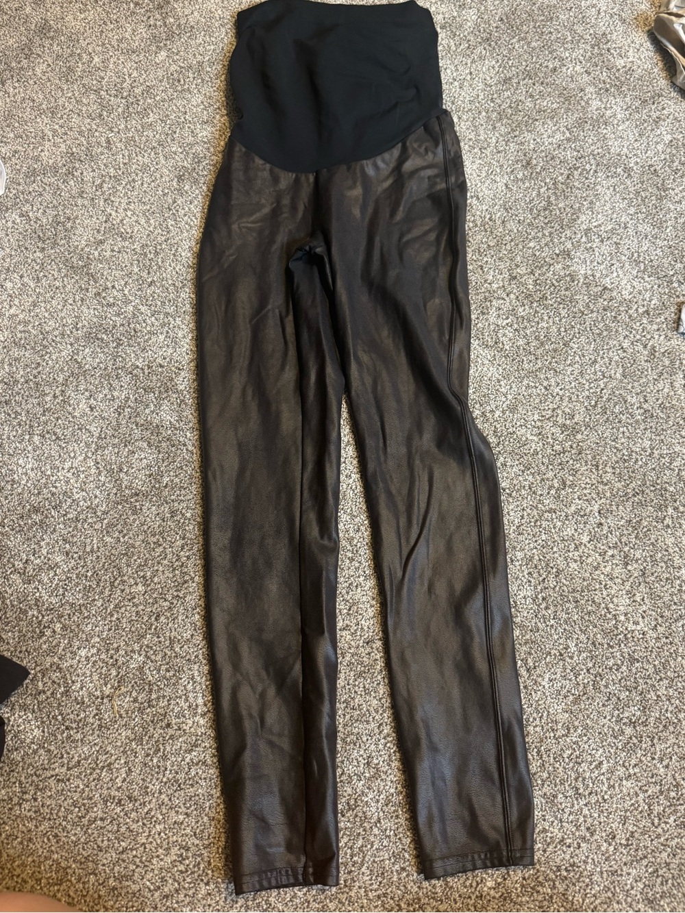 Spanx Black Faux Leather Maternity Leggings